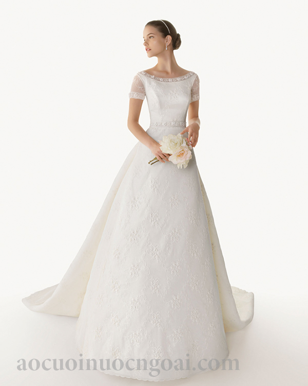 ao cuoi chu a bang ren phi tren satin co tron co duoi gia thanh lich sang trng 