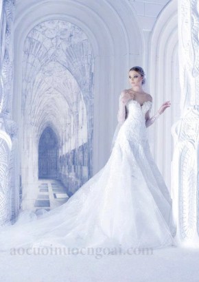 ao cuoi chu a cúp ngực tay lỡ đính kết lộng lẫy