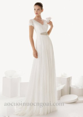 ao cuoi chu a co V tay lo don gian thanh lich