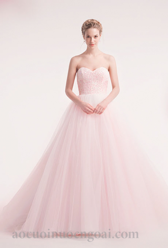 ao cuoi tung xoe cup nguc trai tim mau hong ngot ngao