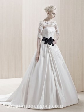 ao cuoi tung xoe tay dai phu ren co cao kin dao tung satin sang trong