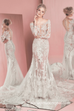 ao cuoi duoi ca dinh ren tay dai long lay