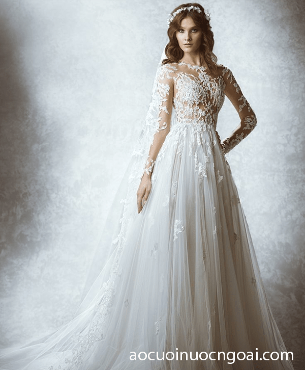 ao cuoi chu a tung xoe tay dai dap ren goi cam 