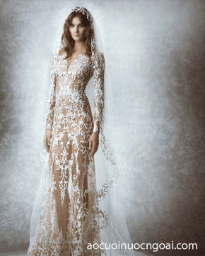 ao cuoi duoi ca co v tay dai dinh hoa ren goi cam