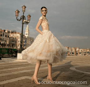 ao cuoi ngan tay ngan dap ren long lay mau cam da