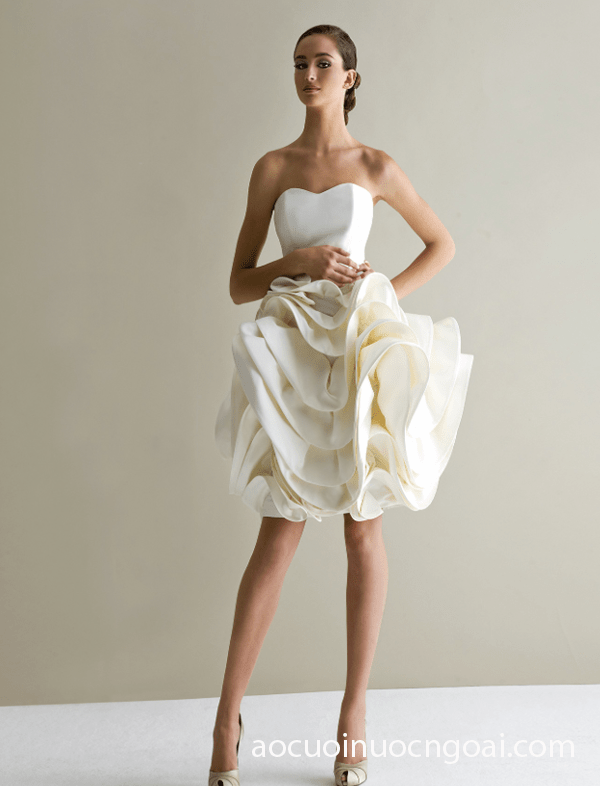 ao cuoi ngan cup nguc satin xep tang la mat