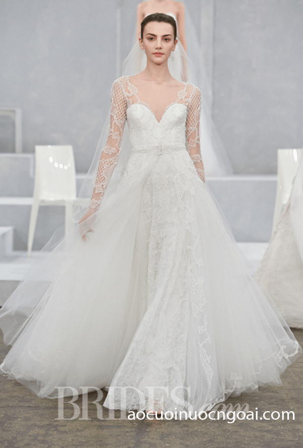 ao cuoi tung a xoe co v tay dai dap ren sang trong 