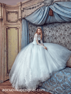 ao cuoi cong chua cup tim tay dai dap ren sang trong