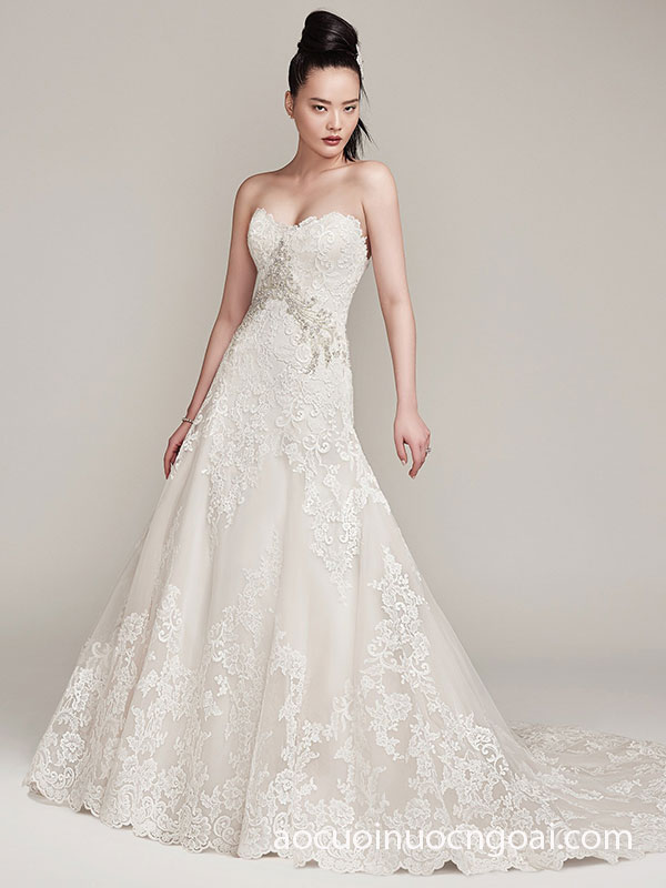 ao cuoi chu a cup nguc dinh hoa ren 