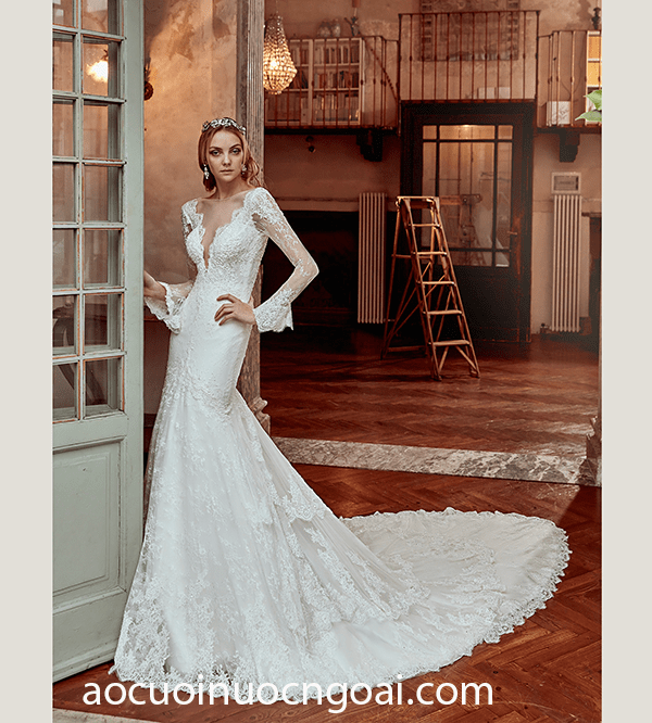 ao cuoi duoi ca tay dai co v dap ren goi cam thanh lich