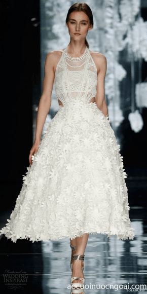 ao cuoi ngan midi co yem dinh hoa ren long lay sang trong