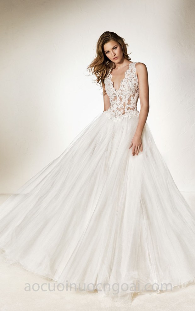 váy cưới công chúa hạ eo Pronovias One 2018 Cheno xưởng may áo cưới đẹp tp hcm sài gòn meera meera bridal