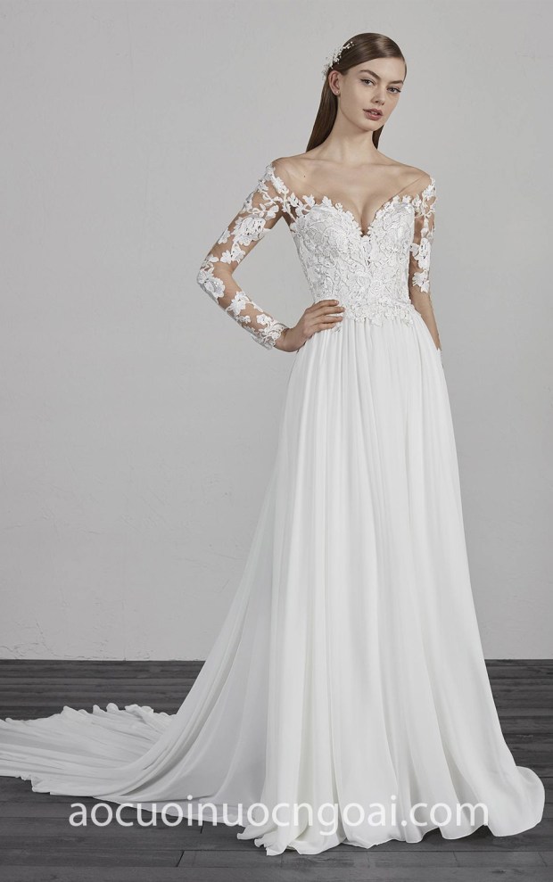 xuong may ao cuoi cao cap meera meera fashion concept vay cuoi ren tay dai Pronovias 2018 ESMIRNA