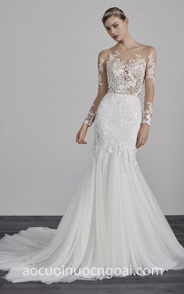 ao cuoi duoi ca xuyen thau may ao cuoi dep sai gon meera meera bridal Pronovias 2018 ESTEPONA