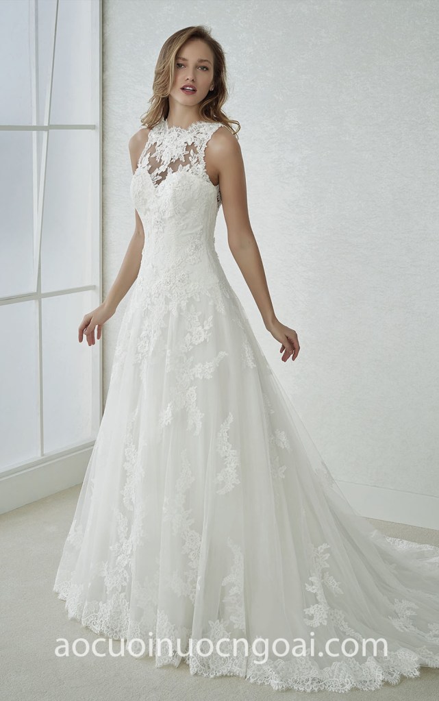 Áo cưới cổ yếm ren NN7006