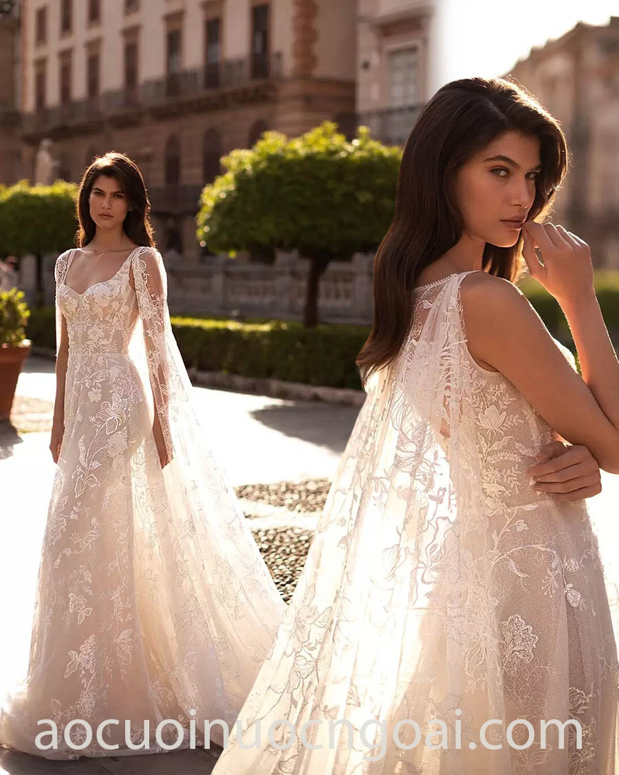 lace cape wedding dress