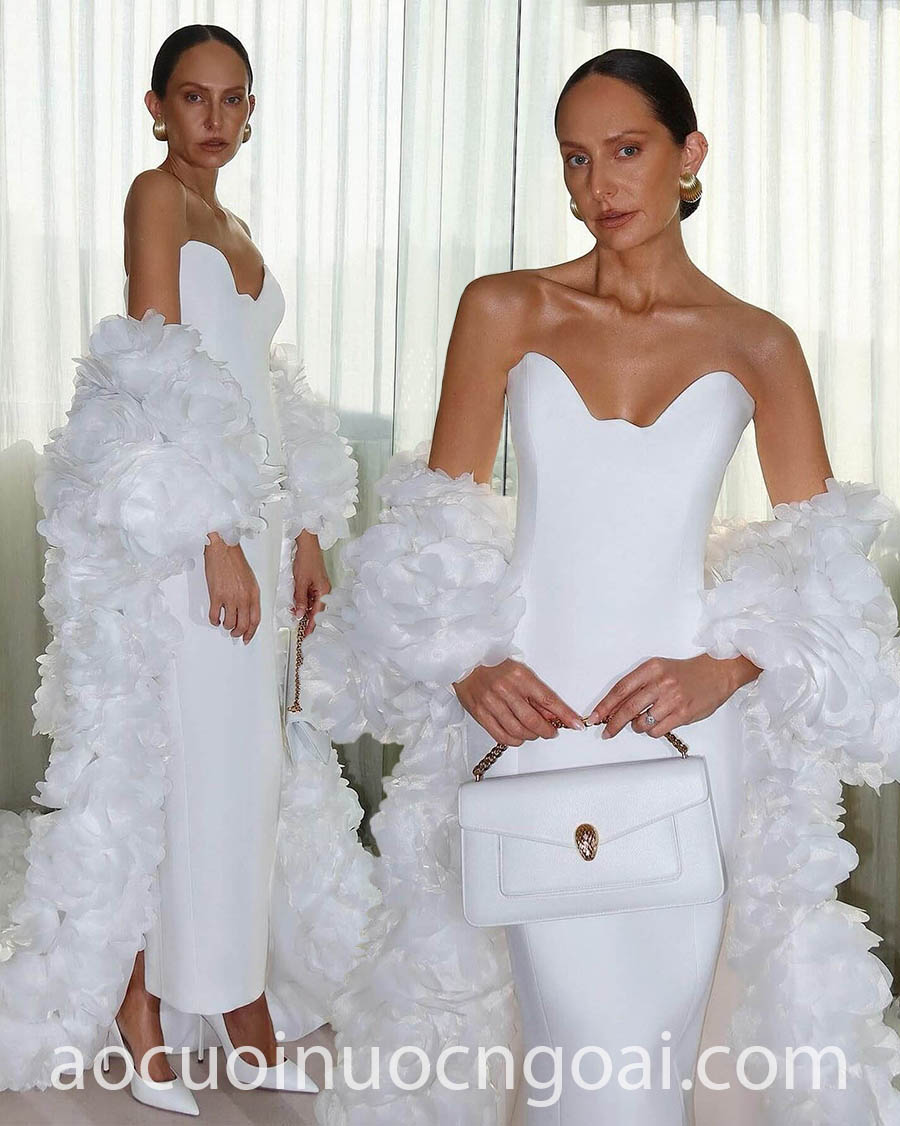 oversized 3D floral cape wedding dress