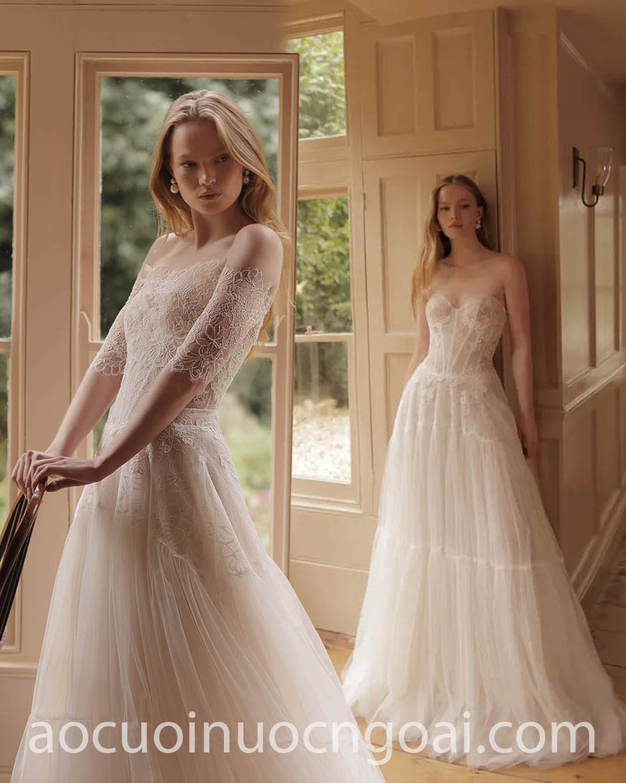 lace and tulle dropped waist wedding dress