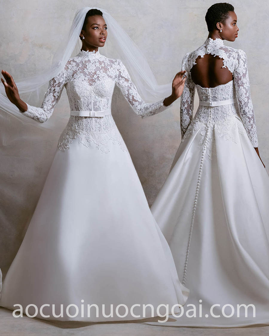 lace drop waist wedding gown